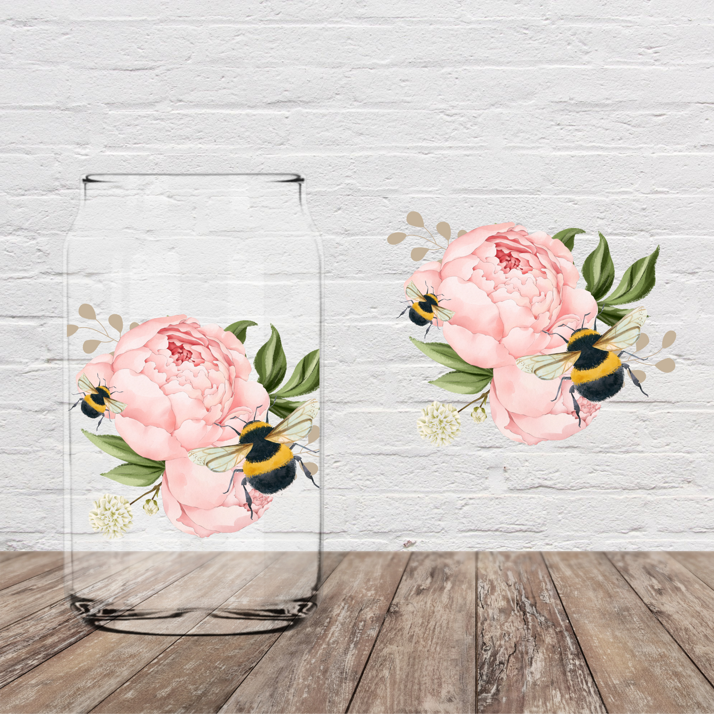 Peony and Bee decal